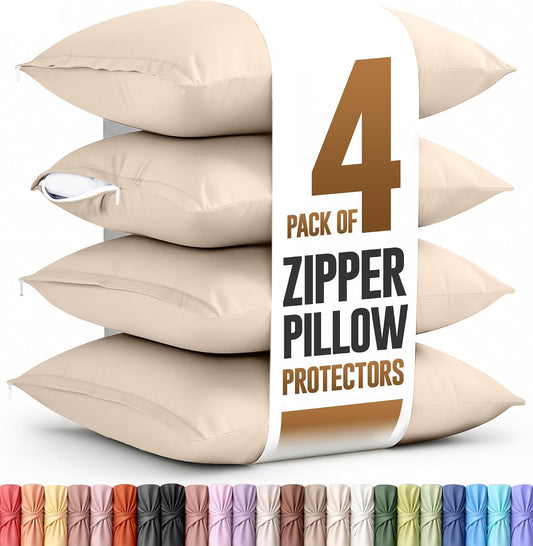 Utopia Bedding 4 Pack Pillow Protectors with Zipper Queen Size, Soft Brushed Microfiber Fabric Pillow Cases, Shrinkage and Fade Resistant Pillow Covers (White)