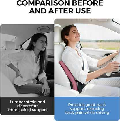 BEBAS Lumbar Support Pillow for Car, Memory Foam Back Cushion for Driving, Ergonomic Lumbar Pillow for Pain Relief, Comfort Lower Back Support for Office Chairs, Car Seat, Wheelchair -Black
