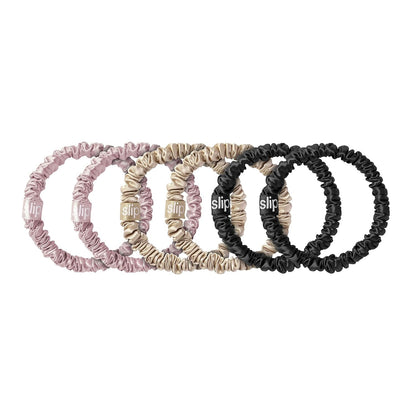 Slip Silk Hair Ties — Skinny Silk Black Scrunchies, No Damage, No Crease, Anti-Breakage |100% Mulberry Silk | All Hair Types | Made with Proprietary Slipsilk™ | Set of 4