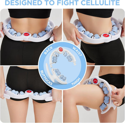 Cellulite Massage Tool, Anti-Cellulite Roller- Lymphatic Drainage Massager - Muscle Roller, Deep Fascia Massage, Dimpled Skin Removal, Legs/Thighs/Buttocks, Smooth Skin (14 Wheel - Green)