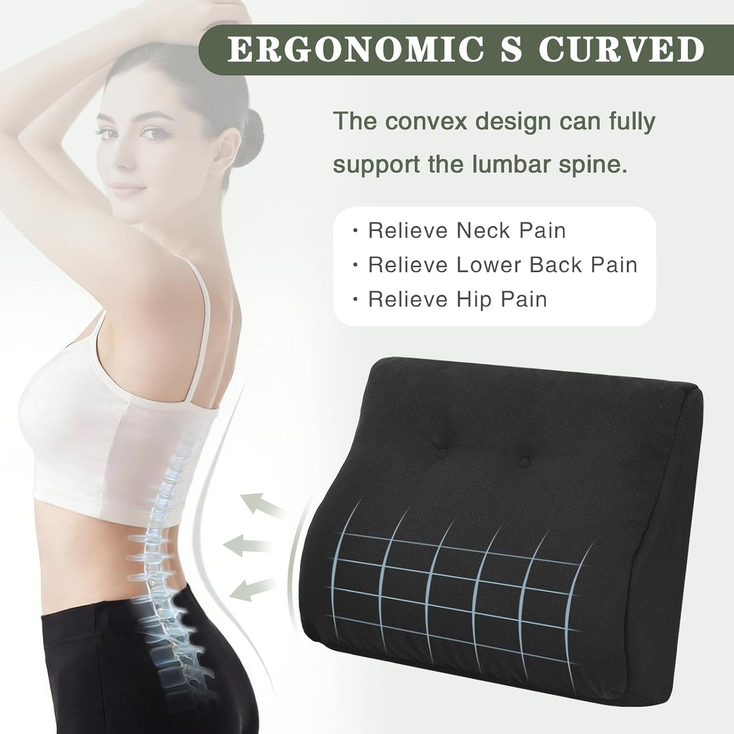 baibu Lumbar Support Pillow for Recliner, Large Memory Foam Dual-Layer Patent Design Back Support Cushion for Sofa & Gaming Chair, Ergonomic Lumbar Pillow with Machine Washable Cover, Brown