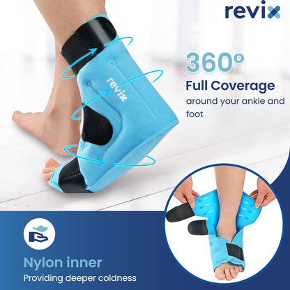 REVIX Large Ankle Ice Pack for Foot Discomfort, Reusable Gel Cold Pack with Cold Compression Therapy, Full Coverage Ankle Ice Wrap for Post-Workout Recovery, Plantar Fasciitis