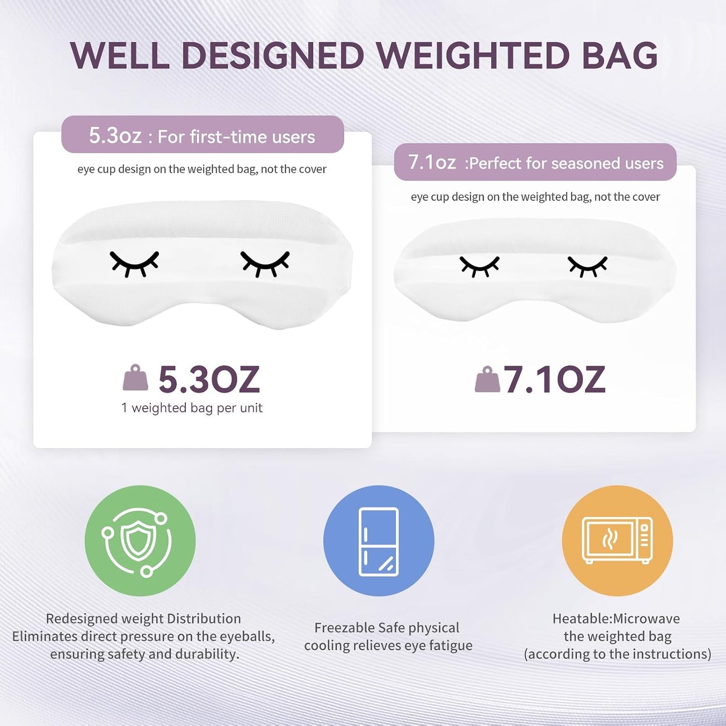 Lyocell Weighted Sleep Eye Mask for Women Men, 5.3oz & 7oz, Cooling, Removable Washable Weighted Bag, Light Blocking Eye Cover, Soft Eye Shade for Travel Essentials, Office Naps, Gift,Purple
