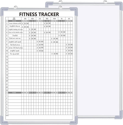 Lincia 16 x 12 Inch Fitness Tracker Whiteboard Workout Calendar for Home Gym Dry Erase Planner Hanging Removable to Do List for Wall Whiteboard with Aluminum Frame for Gym Program(Style A)