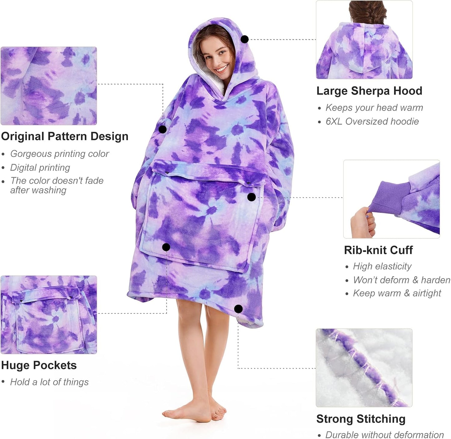 Narecte Cozy Oversized Blanket Hoodie Wearable Blanket Adults Soft Hooded Blanket Hoodie Birthday Gifts for Women Christmas - Colors A