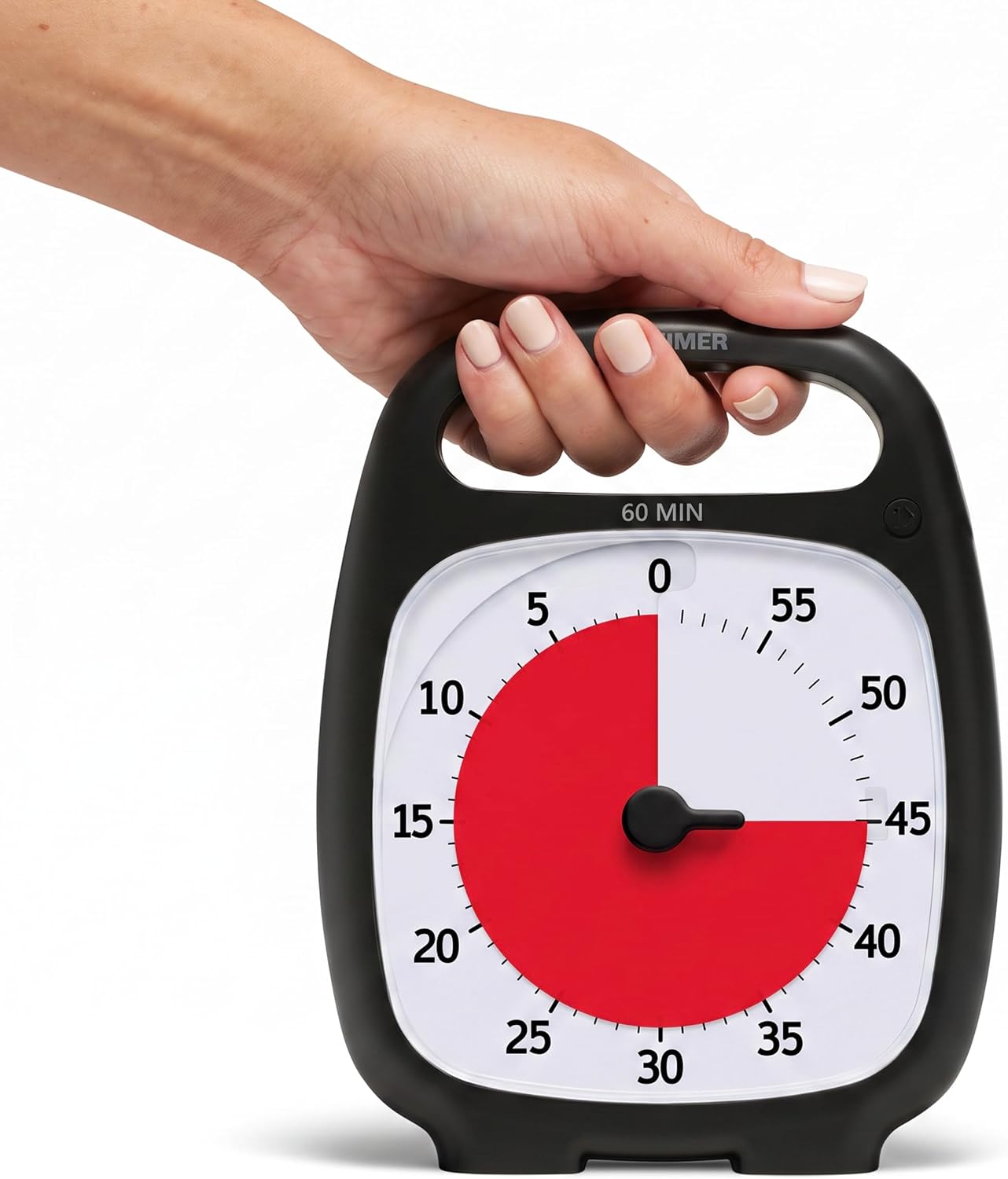 TIME TIMER PLUS 5 Minute Desk Visual Timer - Countdown Timer with Portable Handle for Classroom, Office, Homeschooling, Study Tool with Silent Operation (White)