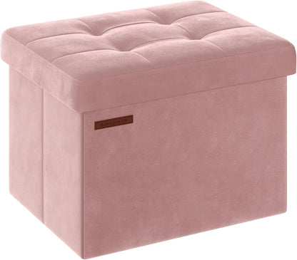 SONGMICS Small Folding Storage Ottoman, Foot Rest Stool, Cube Footrest, Synthetic Leather, 12.2 x 16.1 x 12.2 Inches, 286 lb Capacity, for Living Room, Bedroom, Dorm, Ink Black ULSF100B01
