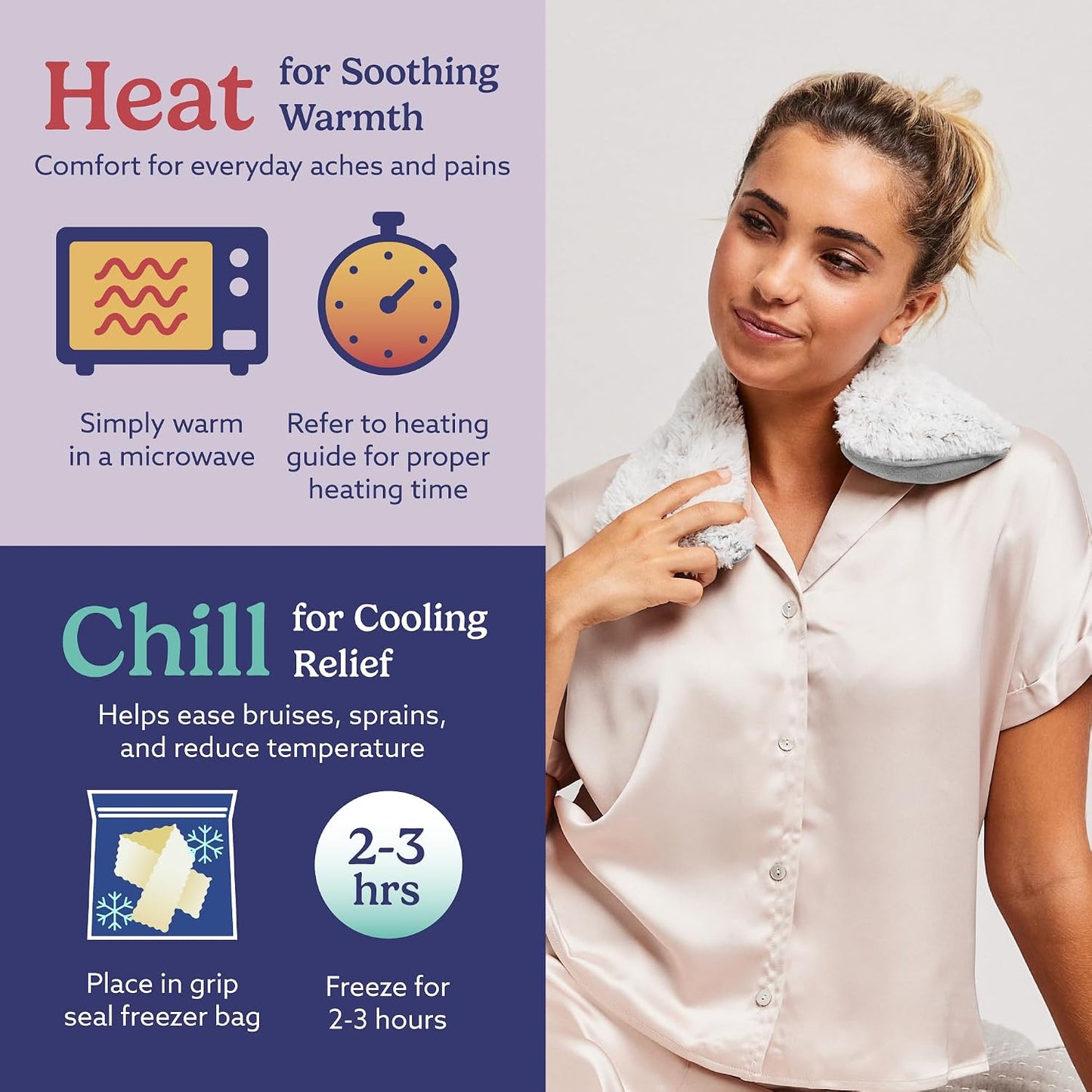 warmies Microwavable Neck & Shoulder Wrap - Weighted Neck Wrap - Microwavable Heat Pack for Shoulders - Chillable Heating Pad with Lavender for Aches & Pain - Marshmallow Gray, 19 x 5 x 3 in, 2 lb