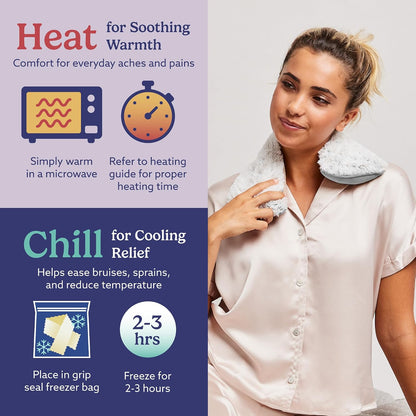warmies Microwavable Neck & Shoulder Wrap - Weighted Neck Wrap - Microwavable Heat Pack for Shoulders - Chillable Heating Pad with Lavender for Aches & Pain - Marshmallow Gray, 19 x 5 x 3 in, 2 lb