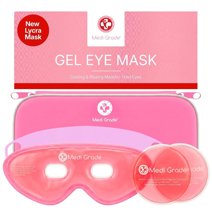 Medi Grade Cooling Gel Eye Mask for Puffy Eyes – Reusable Gel Eye Mask and Cooling Eye Pads with Thermo-Bag for Dark Circles and Morning/Night Skincare Routine – Reversible Cold Eye Mask