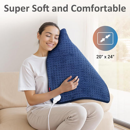 Comfytemp Extra Large Heating Pad for Back & Period, 33''x 17'' King Size FSA Eligible Pack, Birthday Gifts for Women Men Mom Dad, HSA Electric XL Heat Wrap for Body/Shoulder/Neck/Knee, Washable, Blue