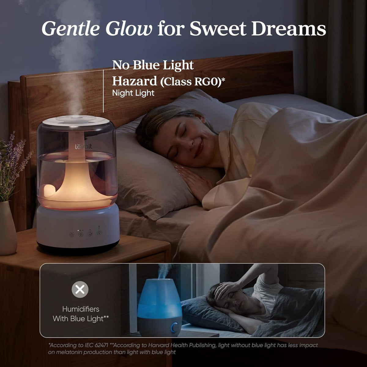 Levoit Humidifiers for Bedroom, Smart Warm and Cool Mist, Symptom Relief