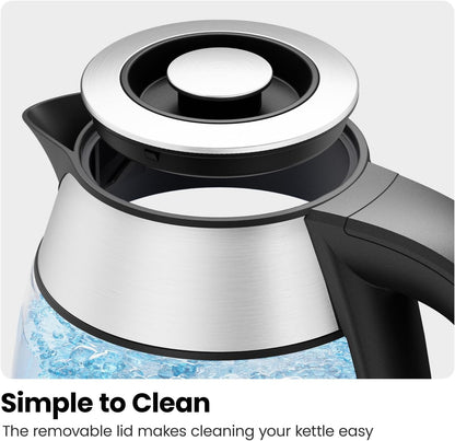 Chefman Electric Kettle with Temperature Control, 5 Presets LED Indicator Lights, Removable Tea Infuser, Glass Tea Kettle & Hot Water Boiler, 360° Swivel Base, BPA Free, Stainless Steel, 1.8 Liters