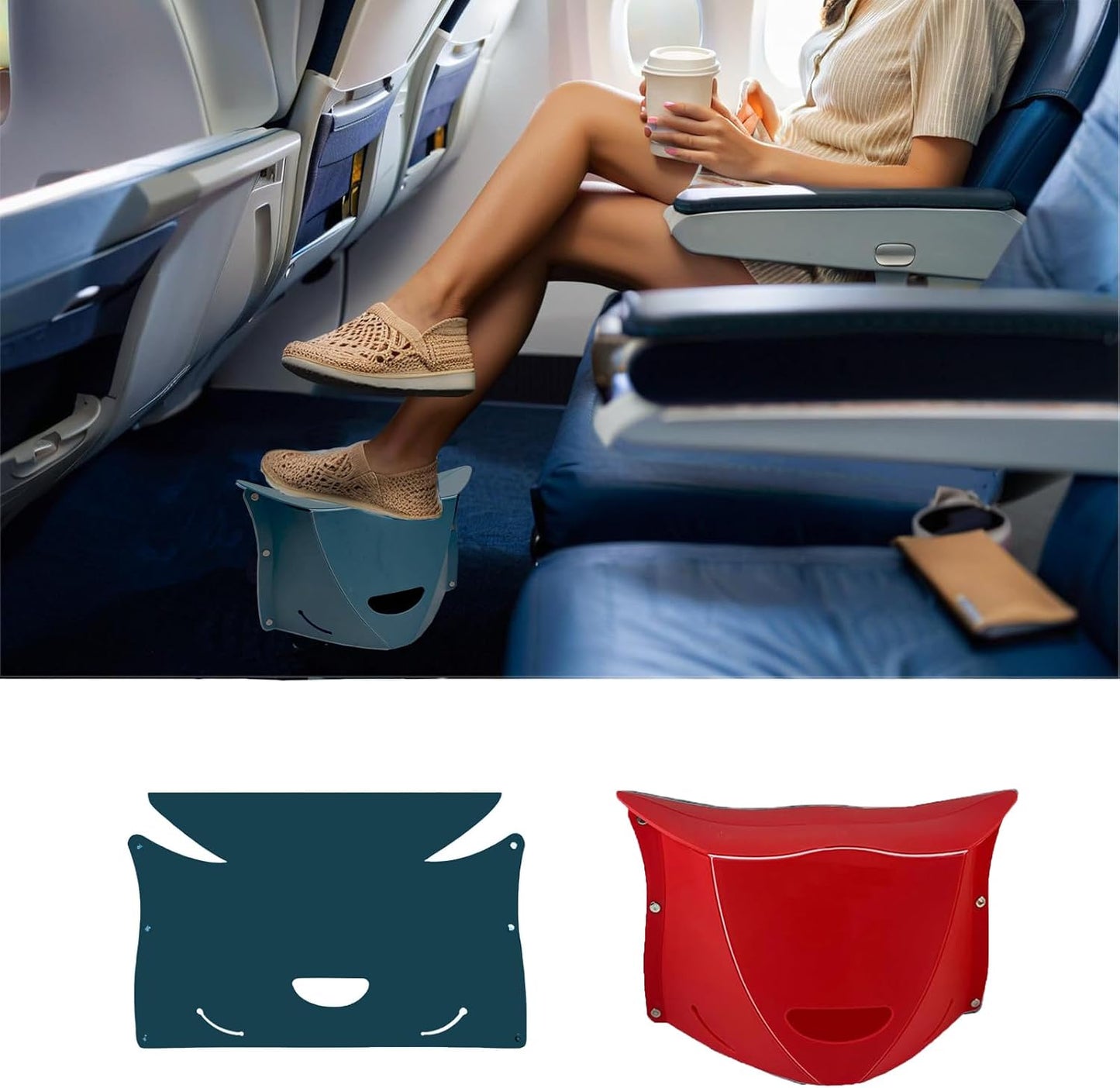 Travel Foot Rest for Airplane,Airplane Foot Rest,Portable Folding Under Desk Foot Stool,Relieves Back & Knee Pain,Comfortable for Long Flights,Cars,Trains,Ultralight Mini (Dark Blue)