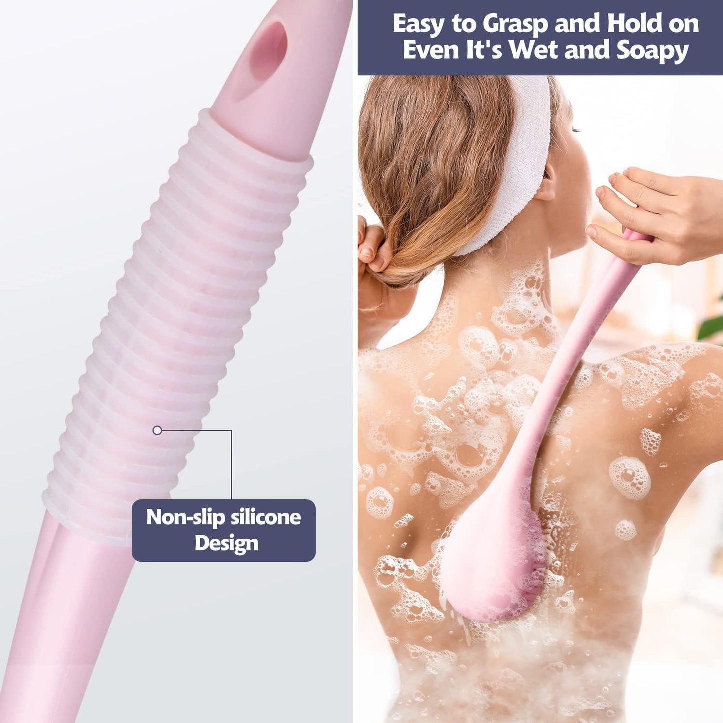 BEDELITE Back Scrubber for Shower, Soft Bath Brush Long Handle for Men & Women(16.4 Inches), Anti Slip Body Scrubber Exfoliator for Cleaning(Blue)