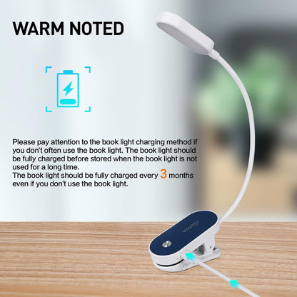 VAVOFO Rechargeable Book Light, 14 LEDs Eye Care Clip On Amber Reading Light for Bookworms Reading in Bed with 9 Colors 9 Brightness (White-Blue)