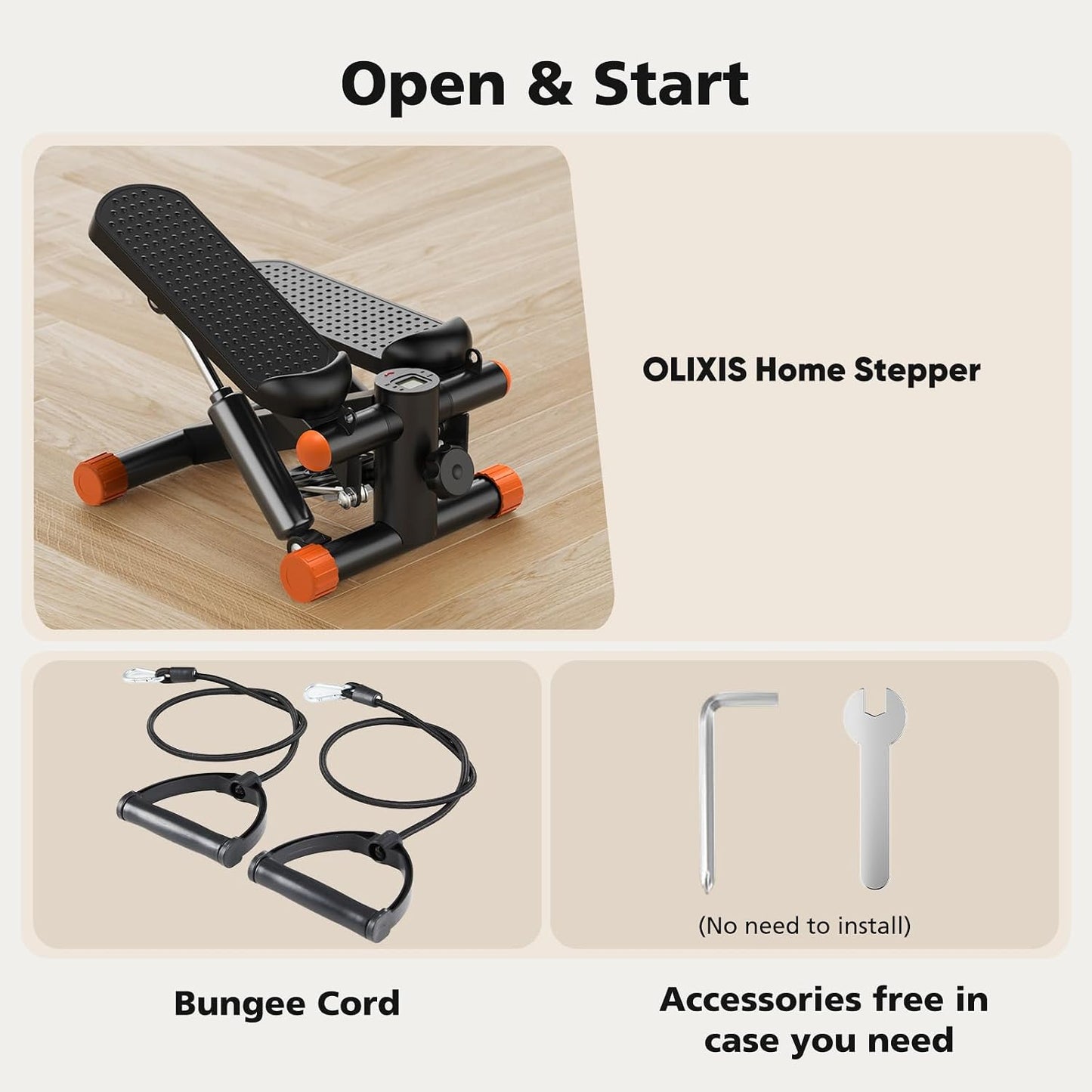 OLIXIS Stepper Machine with Resistance Bands - Mini Stair Stepper for Home Exercise, Portable Weight Loss & Full Body Workout Equipment