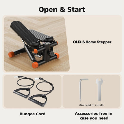 OLIXIS Stepper Machine with Resistance Bands - Mini Stair Stepper for Home Exercise, Portable Weight Loss & Full Body Workout Equipment