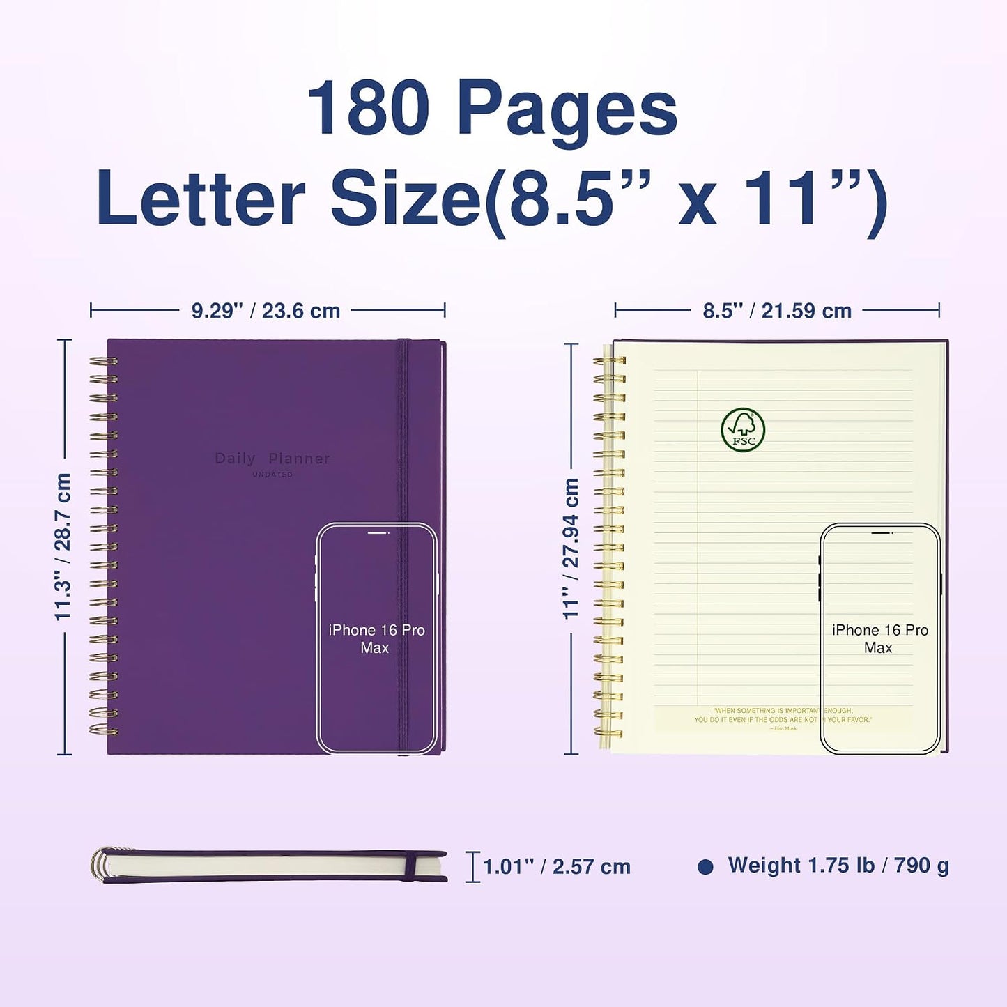 AuroPlanner Undated Daily Planner To Do List Hourly Schedule 2028 2027 2026 Calendar & Holiday Habit Tracker 180 Pages Letter Size 8.5" x 11" Sheets Hardcover Spiral Bound Notebook (Red)
