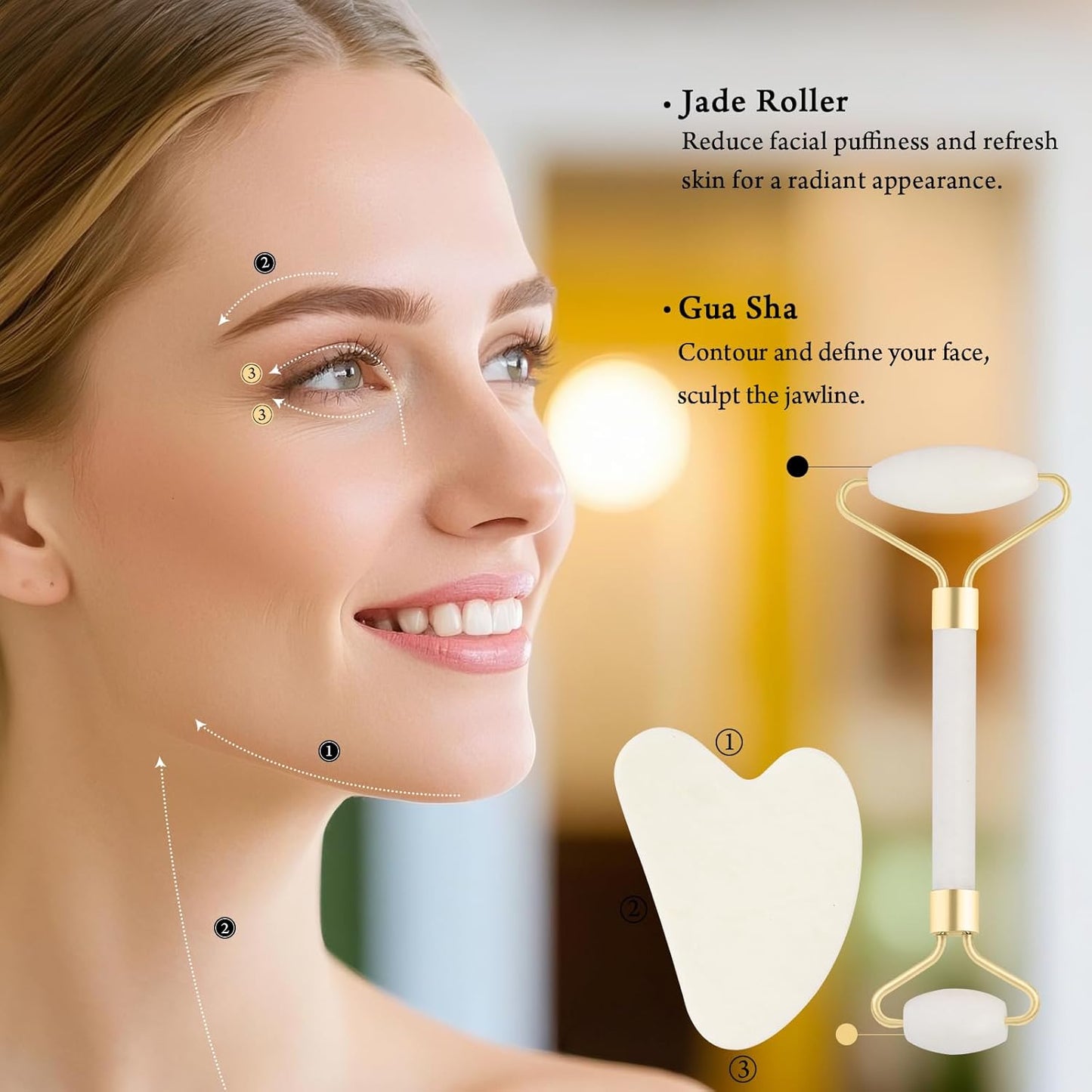Real Perfection Gua Sha Facial Tools Face Roller for Wrinkles Jade Roller and Gua Sha Set, Scrubber Pore Brush Headband Skin Care Tools for Travel Skincare Routine Massaging Reducing Puffiness - Green