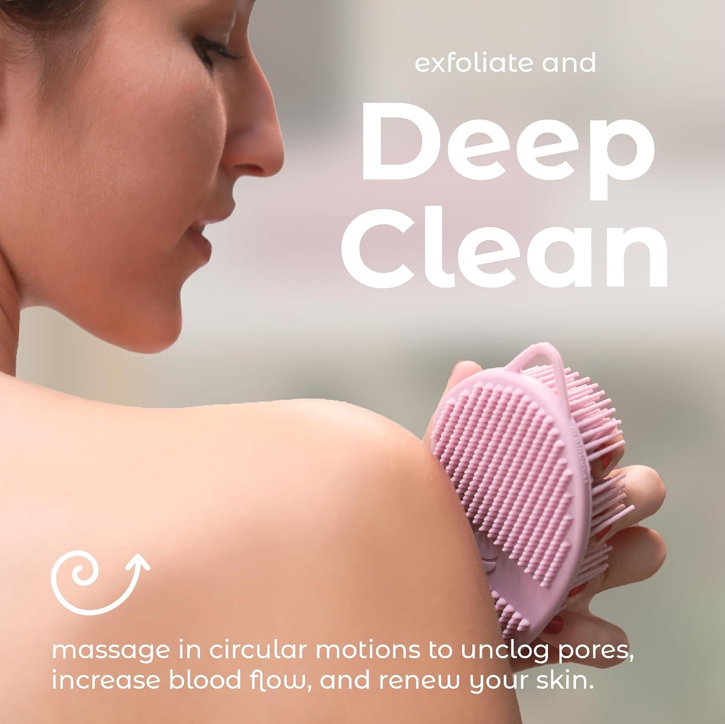 MainBasics Silicone Body Scrubber, Pink, Exfoliate | Dual-Sided, Shower Exfoliator, For Men & Women, Loofah Alternative
