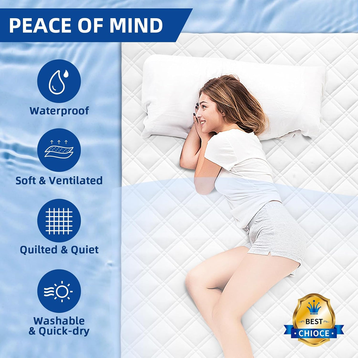 Queen Mattress Protector Waterproof, Mattress Pad Fitted Deep Pocket 8"-21"