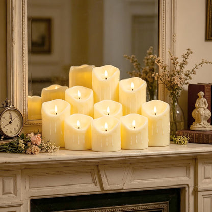 Nimiko Flameless Candles with Remote, Battery Operated Flickering Flameless Candles, LED Candles with Timer 2/4/6/8H, with Realistic LED Candles Set of 9 (D3 x H 3" 4" 5" 6" 7") (Ivory)