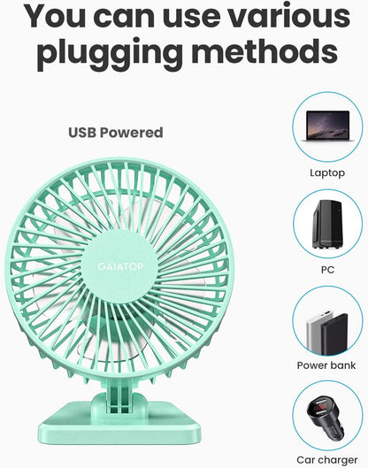 Gaiatop USB Desk Fan, Small But Powerful, Personal Portable Quiet 3 Speeds, Adjustable Mini Table Desktop fan for Cooling Home Office Car Summer Travel Gifts Blue