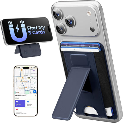 for MagSafe Wallet, Works with Apple Find My, 5-Card RFID Holder with Stand Also Grip, Strong Magnetic Wallet for iPhone 17/16/15/14/13/12 Pro Max Air Plus, Wireless Charging, Black
