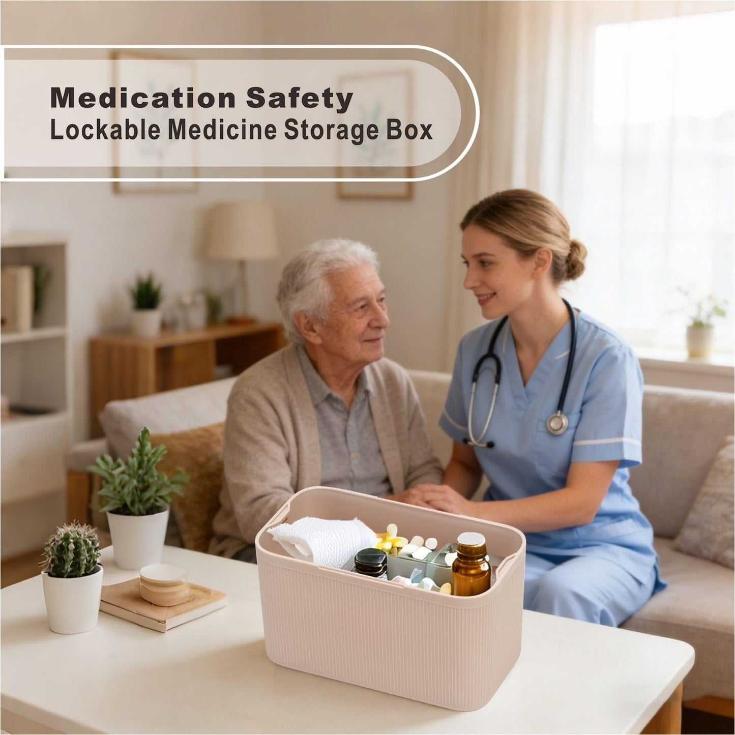 Lockable Storage Box,Medicine Lock Box Travel Case,Refrigerator Bin Container for Food,Medicines,Snacks,Locking Mobile Cell Phone Device Jail,Lockbox for Office,Home,School,Father Gift (Navy Small)