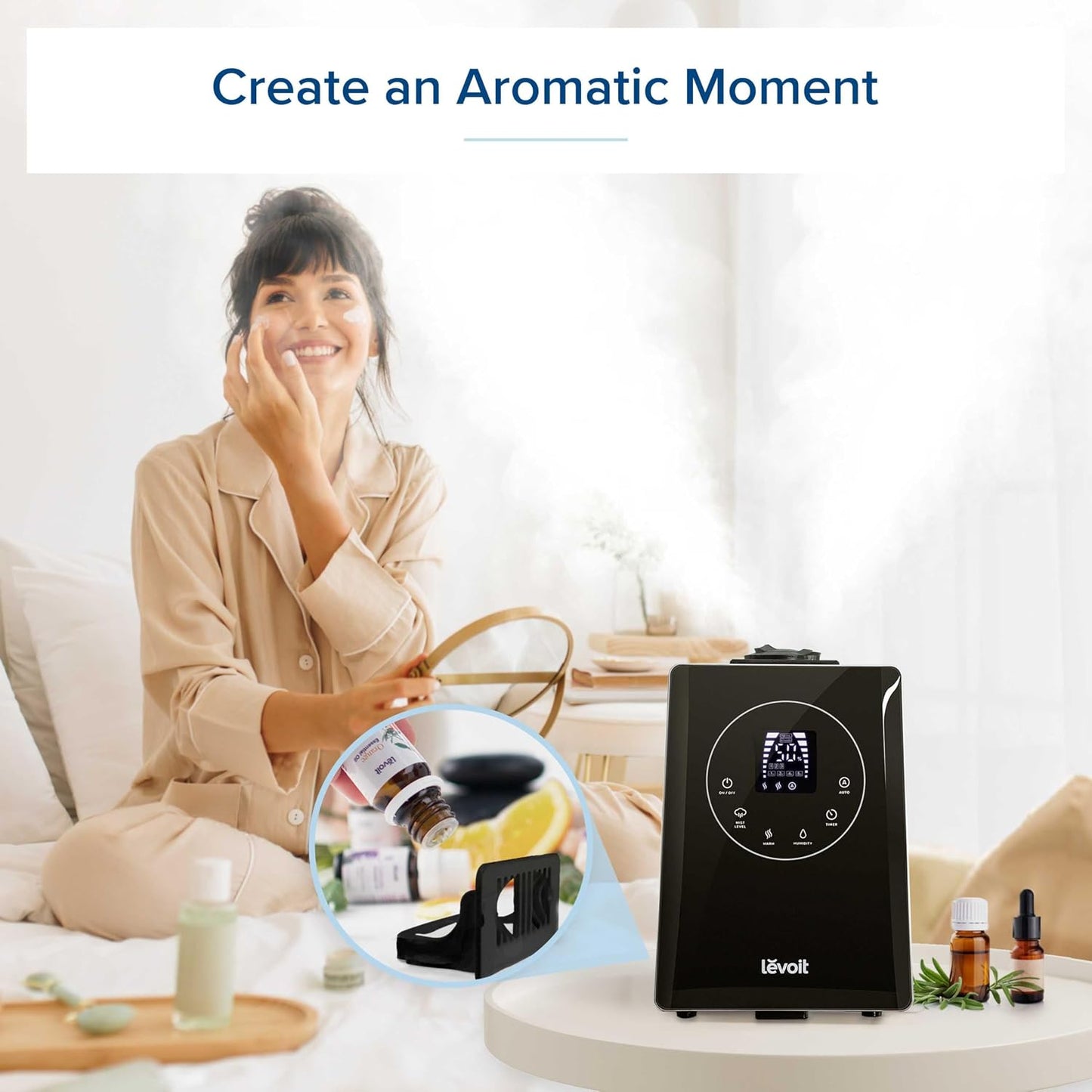 LEVOIT Humidifiers for Bedroom Home, Smart Warm and Cool Mist Air Humidifier for Large Room, Auto Customized Humidity, Fast Symptom Relief, Easy Top Fill, Essential Oil, Quiet, OasisMist4.5L, White
