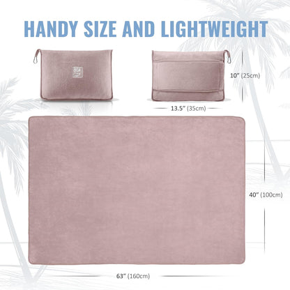 BOACAY Soft & Warm Travel Blanket for Airplane & Car - Long Flight Essential for Women, Men, Kids - Compact Pillow with Luggage Sleeve & Backpack Clip