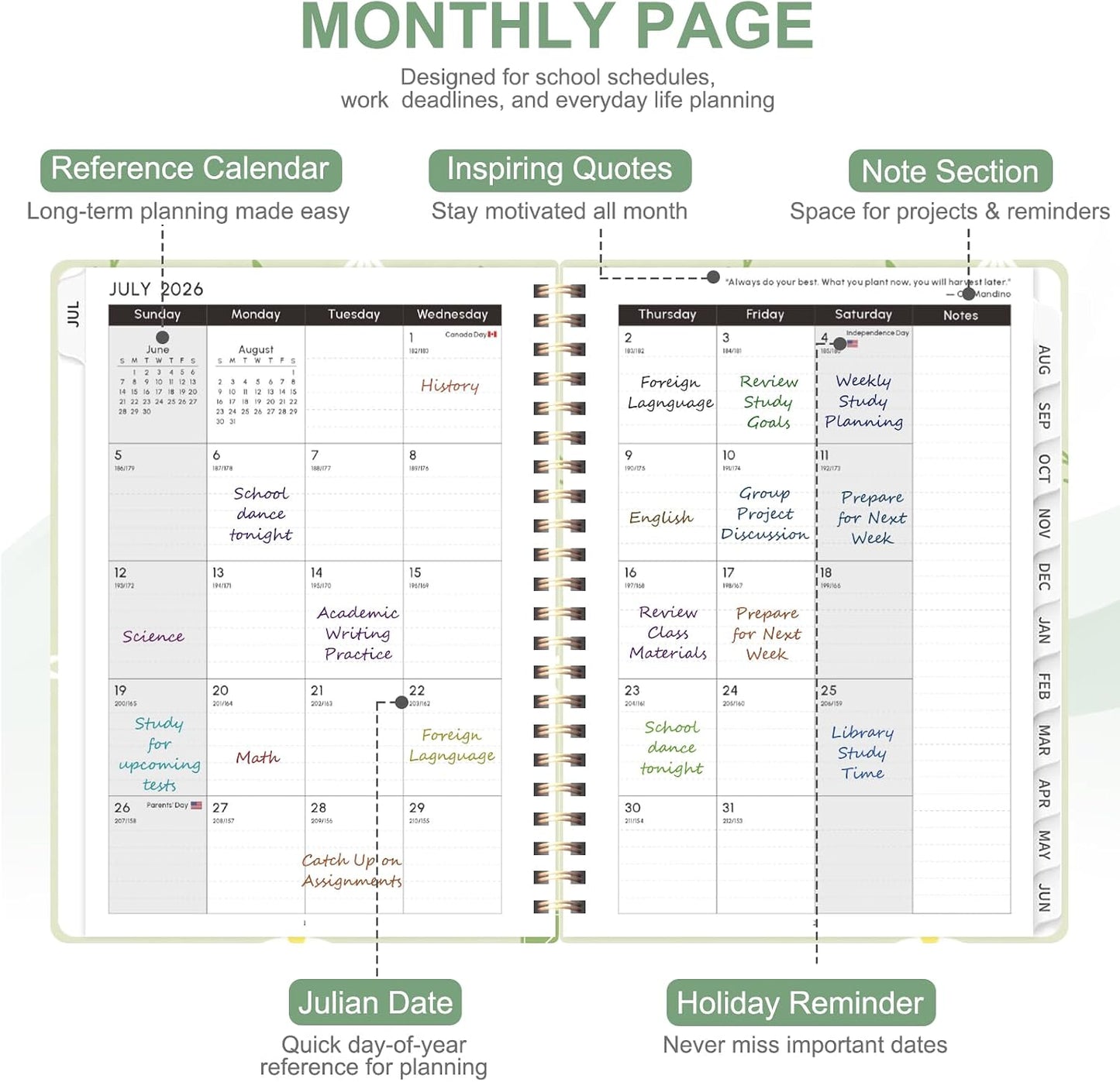 Planner 2026-2027, Weekly and Monthly Calendar Planner, JUL 2026 - JUN 2027 | Academic Year, Daily Agenda Book, A5(6.3'' x 8.5''), Sprial Bound, Inner Pocket, Office School Use