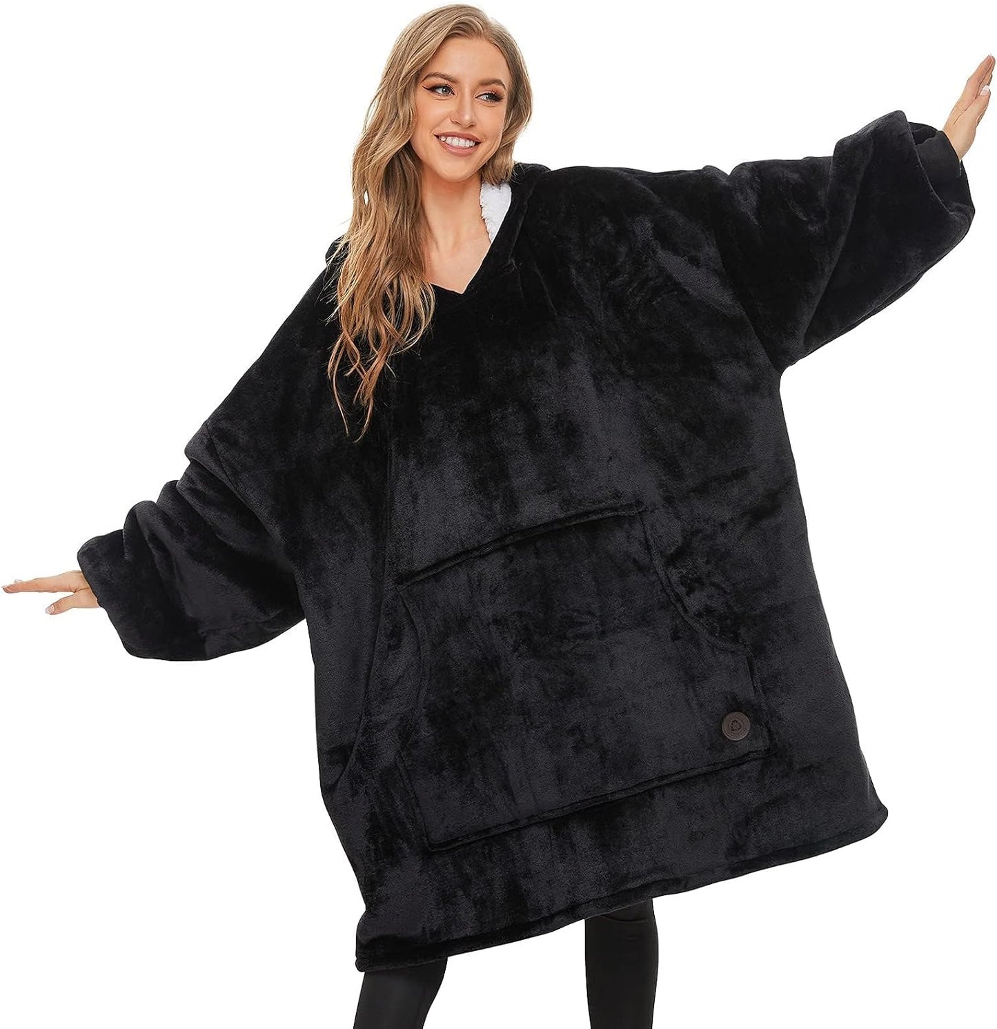 THREE POODLE Wearable Blanket Hoodie for Women, Oversized Sherpa Sweatshirt Blanket for Adults Men, Cozy Hooded Blankets, Gifts for Teen Girls Women Mom Sister