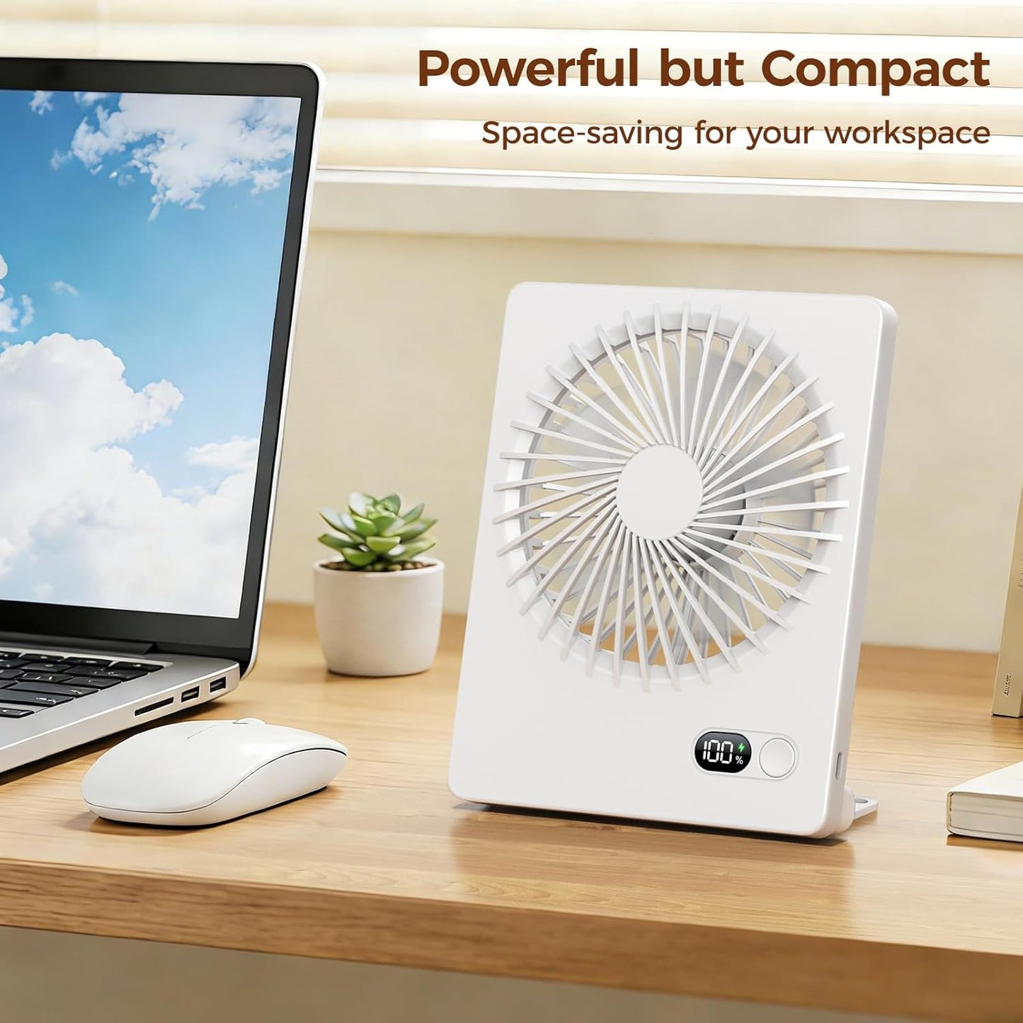 Zuvas Desk Fan Battery Operated Fan Rechargeable 180°Tilt Folding Personal Fan Ultra Quiet Small Portable 3 Speed Adjustable Strong Wind Fan For Office Bedroom Home Desktop Camping (White)