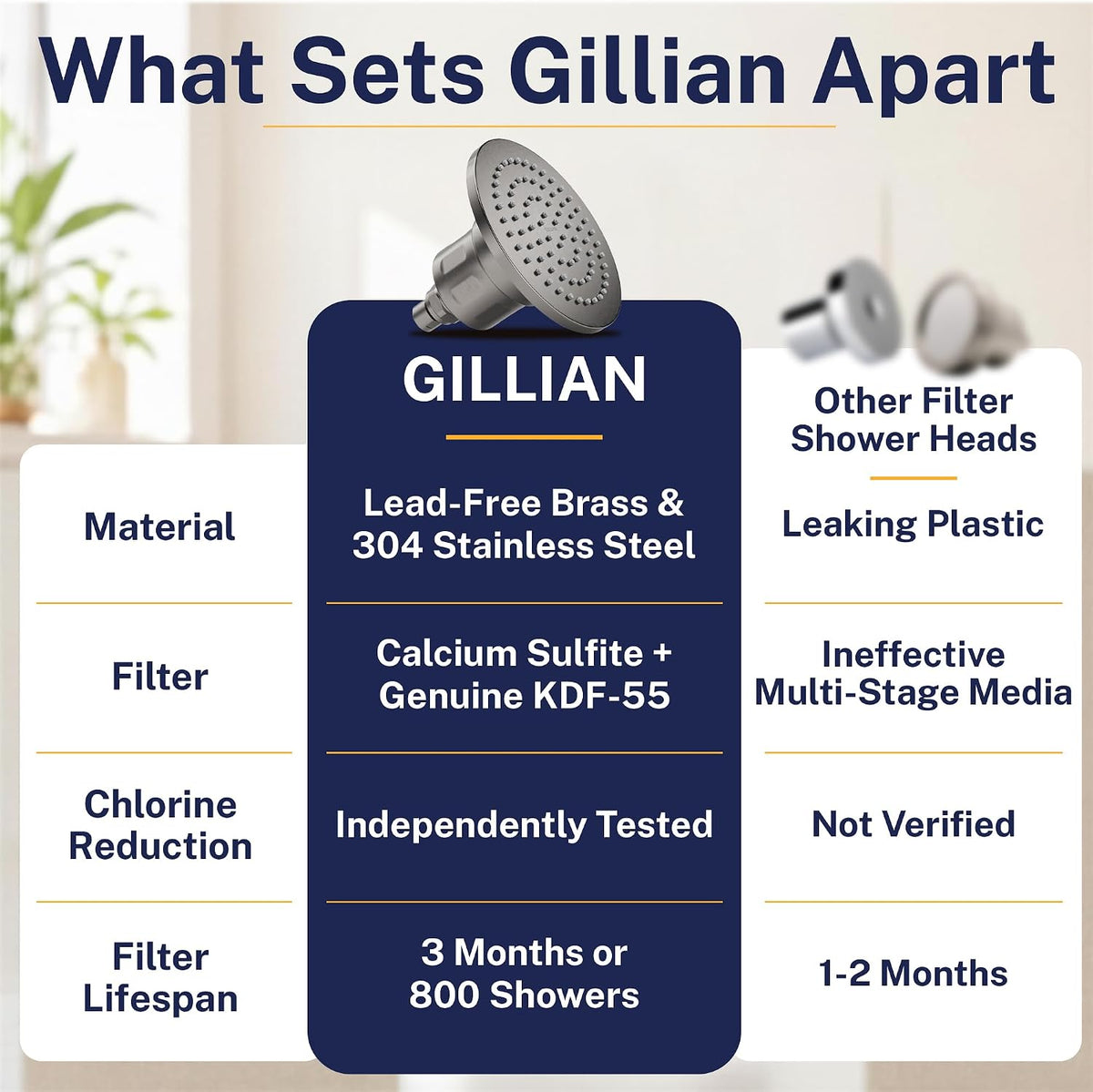 Gillian Metal Filtered Shower Head High Pressure, KDF-55 Removes Chlorine