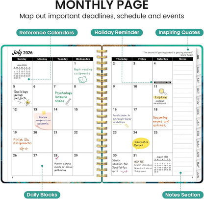 Planner 2026-2027, Academic Monthly and Weekly Calendar Planner for Women, July 2026 - June 2027, Hardcover Pretty Agenda Planner Book with Tabs, Spiral Daily Organizer for School Office Home Supplies, 6.3" x 8.5" - Blue Floral