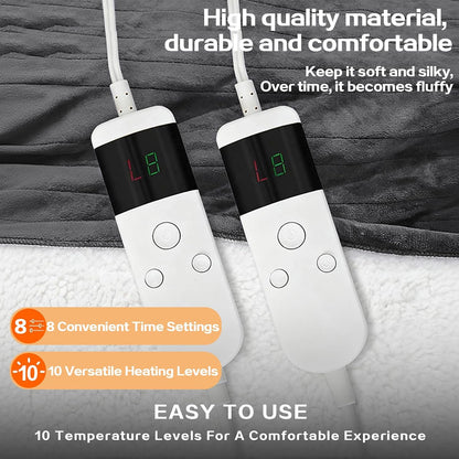 Electric Heated Blanket Throw Size 50''x60''-Control Heating Blanket, Soft & Warm Flannel 10-Level Temperature Control, 8 Hours Auto Off, Rapid Heating & Overheat Protection