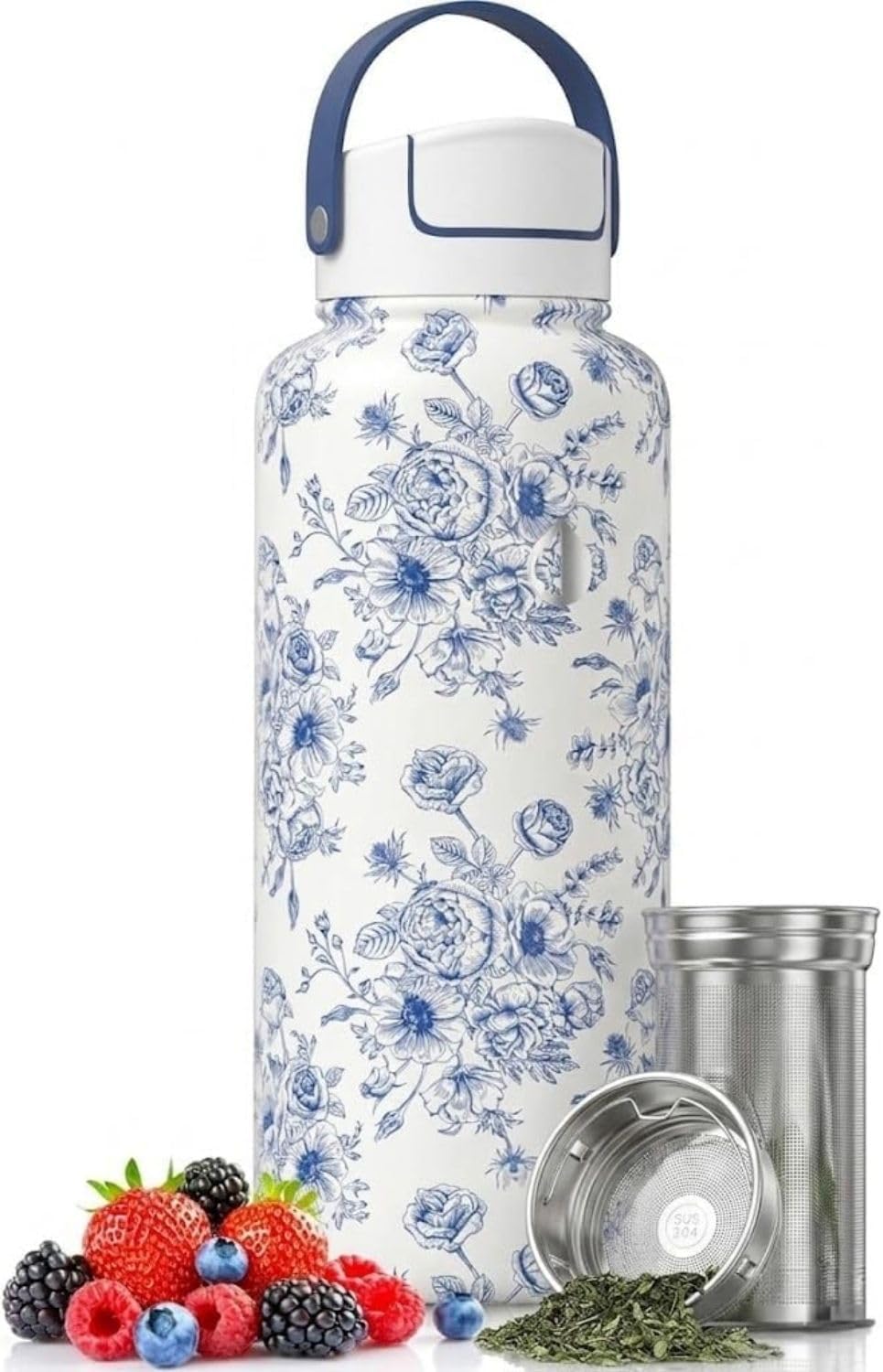 22 oz Ceramic Lined Tea Infuser Travel Tumbler, Micro-Mesh Stainless Steel Infuser, Pure Taste Ceramic Interior, Triple Insulated 12hr Hot Cold, Dual Sip & Straw Lid, Scratch-Resistant