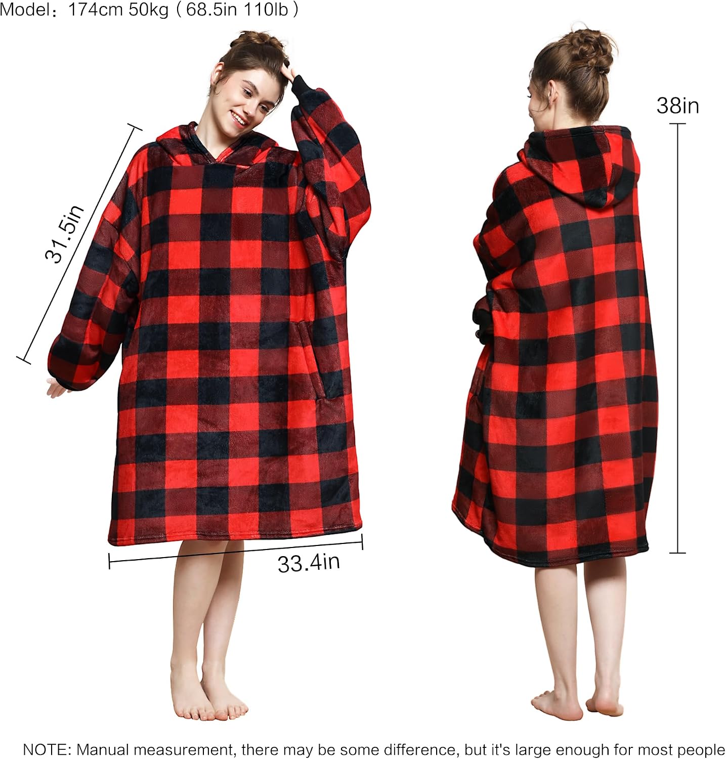 AmyHomie Wearable Blanket Hoodie for Adults & Teens,Oversized Sherpa Hooded Blanket,Warm Cozy Blanket Sweatshirt as Christmas Birthday Gifts for Women Men