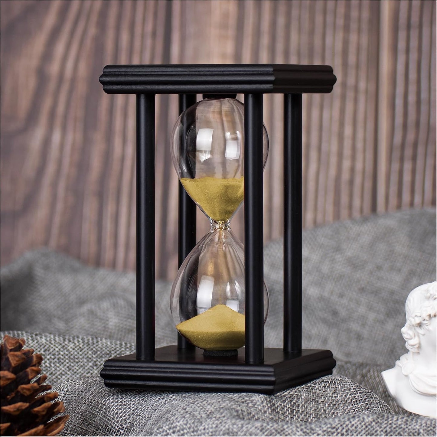 BELLAWARE Hourglass Timer with Red Sand, 60 Minute Wooden Sand Timer | Creative Handcraft Decoration