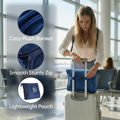 Travel Blanket, Soft 2-in-1 Airplane Blanket, 65x40 Inches, Travel Blanket Airplane Compact with Bag, Car Blanket with Luggage Sleeve & Backpack Clip (Light Grey)