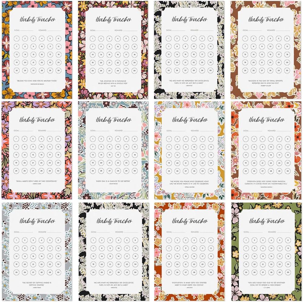 Habit Tracker Calendar - Made in USA, Designed by Local Artist, Motivational 30 day monthly challenge - Tool and gift for Productivity, Self-growth (Habit Tracker-Florals, U-Stand)
