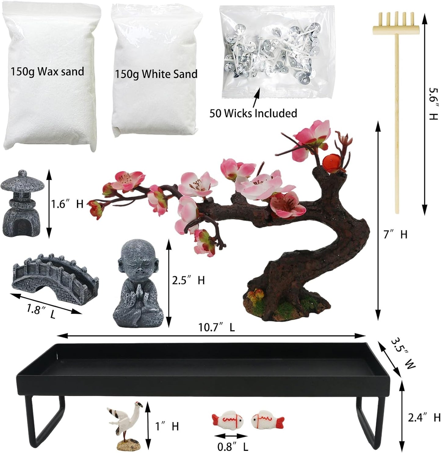 Mini Zen Garden for Desk - Buddha Bonsai Wax Sand Garden Kit Beautiful Japanese Decor Gift Set for Home, Office Desk Zen Sand Tray Therapy Desktop Meditation Room Accessories