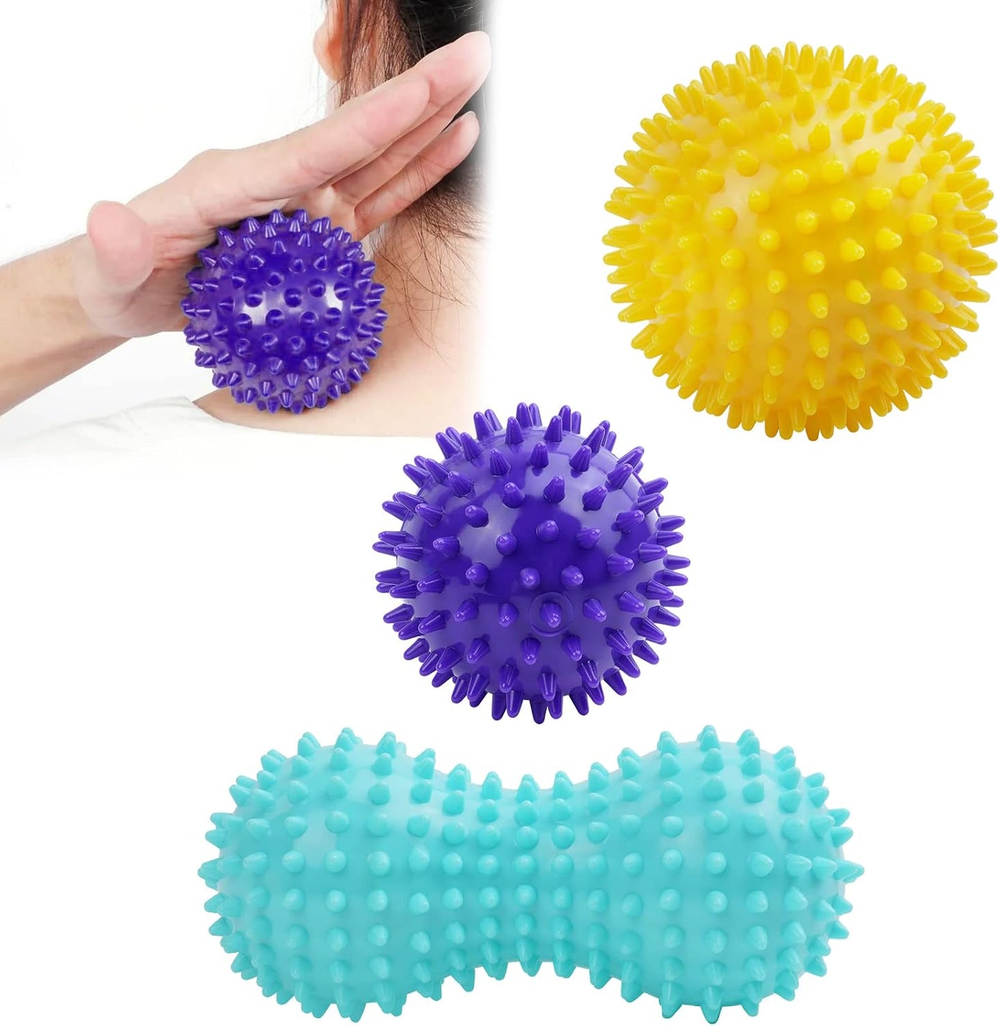URAQT Spiky Massage Ball Set, 2 Pack Physical Therapy Massage Balls, Hard Lacrosse Ball & Spiky Massage Ball for Myofascial Release and Trigger Point Deep Tissue Massage (Blue)
