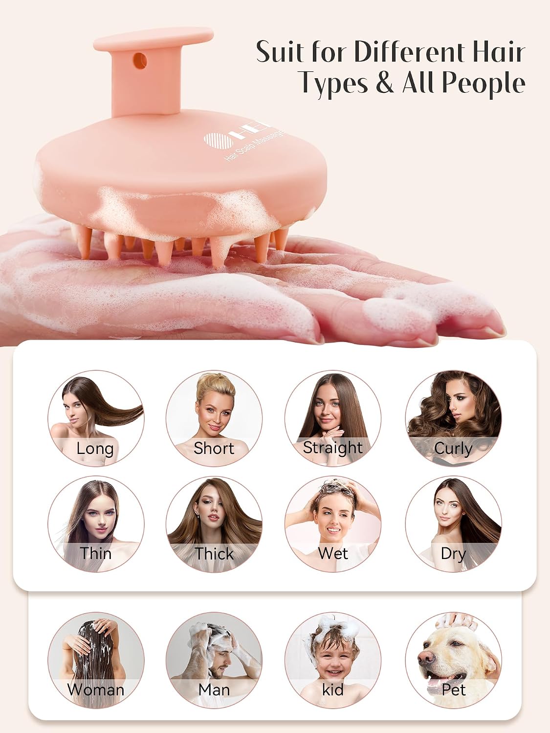 HEETA Scalp Massager Hair Growth, Scalp Scrubber with Soft Bristles, Integrated Silicone Design, Exfoliator for Dandruff Removal & Relaxation, Shampoo Brush Fit Wet Dry Hair Use, Black