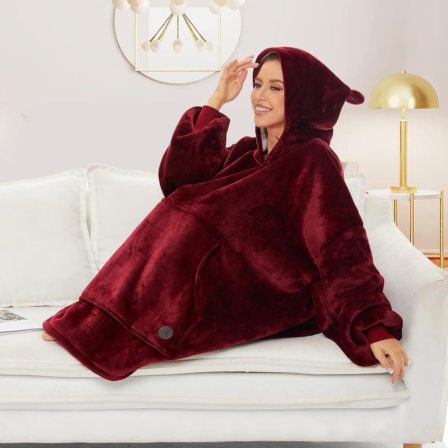 THREE POODLE Wearable Blanket Hoodie for Women, Oversized Sherpa Sweatshirt Blanket for Adults Men, Cozy Hooded Blankets, Gifts for Teen Girls Women Mom Sister