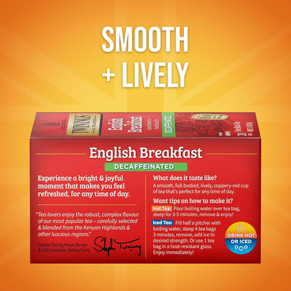 Twinings Decaffeinated English Breakfast Black Tea Bags, 20 CT Box (6 Pack)