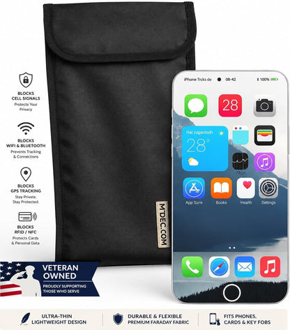 Faraday Phone Pouch Signal Blocking RFID/Cell/WiFi/GPS Shielding Bag Anti-Tracking Privacy Case for Smartphones & Key Fobs Dual-Layer RF Isolation with Ripstop Exterior Tan