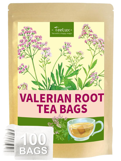TeeLux Valerian Root Tea Bags, Smooth & Mild Taste, Caffeine Free, 100 ct